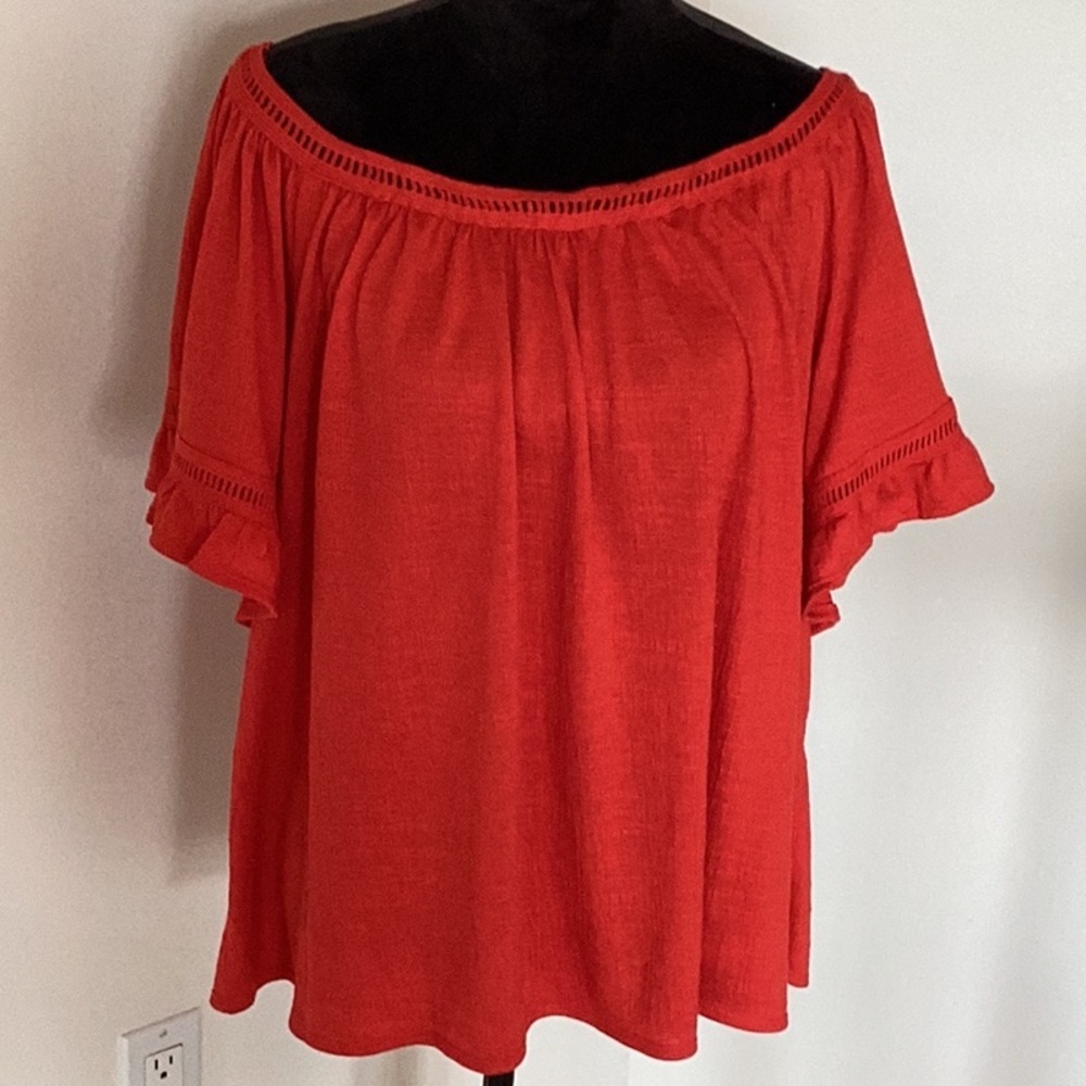 Women's Red Ruffle Sleeve Top - Picture 2 of 14